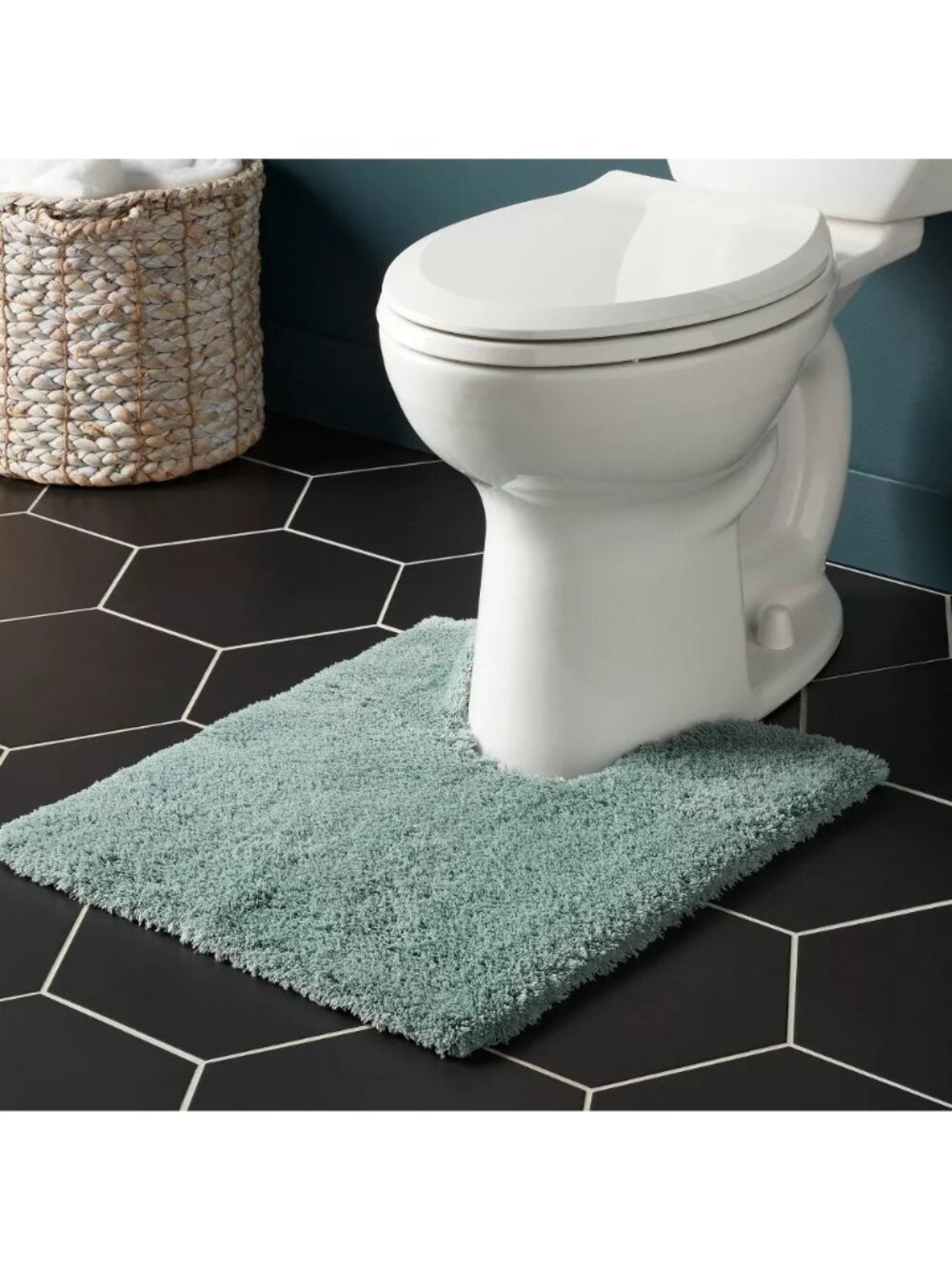 Threshold Spa Plush Sage Green Contour Around the Toilet Non Skid Bath Rug Mat